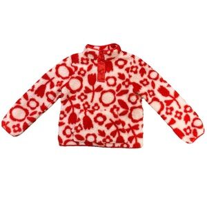 Cat And Jack Plush Fleece Half Button Pullover 
Girls Sz 6 Floral Print Red Pnk
